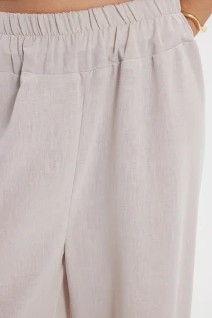 Kadın Relax Fit Rahat Kesim Beli Lastikli Bej Pantolon
