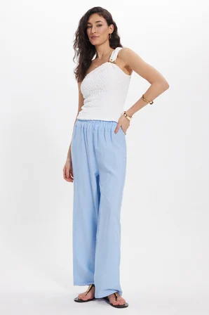 Kadın Relax Fit Rahat Kesim Beli Lastikli Mavi Pantolon