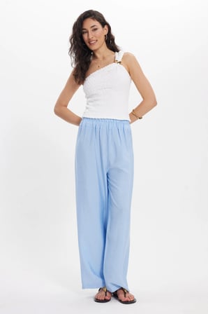 Kadın Relax Fit Rahat Kesim Beli Lastikli Mavi Pantolon