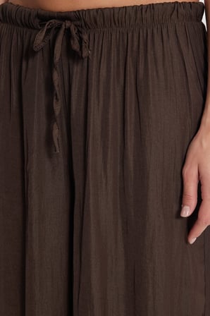 Kadın Relax Fit Rahat Kesim Beli Bağcıklı Lastikli Bol Paça Kahverengi Pantolon