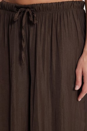 Kadın Relax Fit Rahat Kesim Beli Bağcıklı Lastikli Bol Paça Kahverengi Pantolon