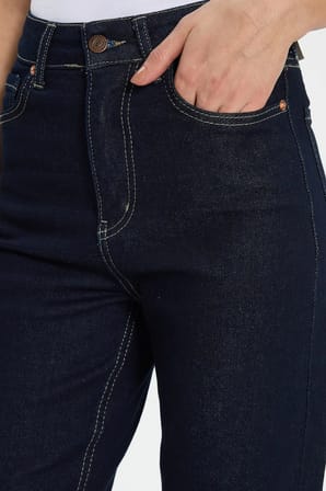 Kadın Relax Fit Rahat Kesim Pamuklu Likralı Cepli Palazzo Lacivert Jean Kot Pantolon