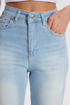 Kadın Relax Fit Rahat Kesim Pamuklu Likralı Cepli Palazzo Mavi Jean Kot Pantolon