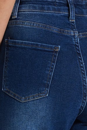 Kadın Relax Fit Rahat Kesim Pamuklu Likralı Cepli Palazzo Lacivert Jean Kot Pantolon