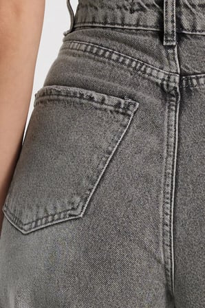 Kadın Relax Fit Rahat Kesim %100 Pamuk Cepli Geniş Paça Gri Jean Kot Pantolon