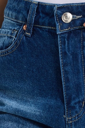 Kadın Relax Fit Rahat Kesim %100 Pamuk Cepli Geniş Paça Lacivert Jean Kot Pantolon