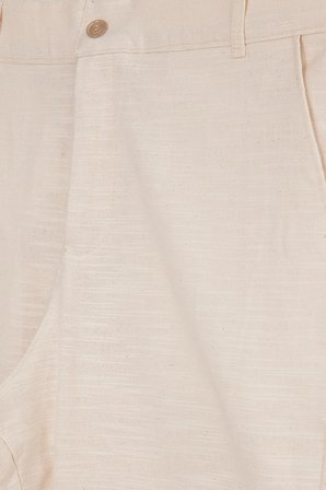 Erkek Relax Fit Rahat Kesim %100 Pamuk Geniş Paça Keten Kumaş Çift Cepli Kahverengi Pantolon