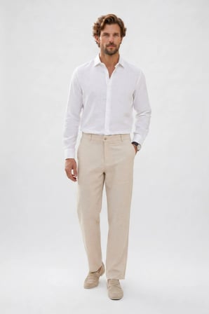 Erkek Relax Fit Rahat Kesim %100 Pamuk Geniş Paça Keten Kumaş Çift Cepli Taş Pantolon