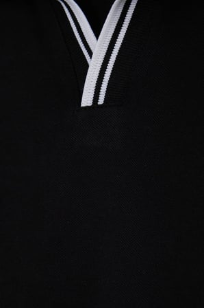 Erkek Slim Fit Dar Kesim %100 Pamuklu Çizgili Detaylı V Yaka Siyah Polo Yaka Tişört
