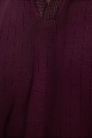 Erkek Slim Fit Dar Kesim Pamuklu Kısa Kollu Çizgili Bordo Polo V Yaka Tişört