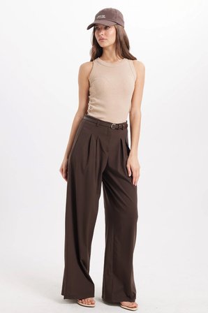 Kadın Slim Fit Dar Kesim Pamuklu Askılı Bisiklet Yaka Vizon Crop Atlet