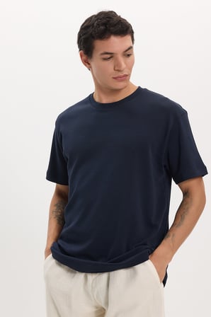 Unisex Relax Fit Rahat Kesim %100 Pamuk Yumuşak Dokulu Hafif Kalın Bisiklet Yaka Lacivert Tişört