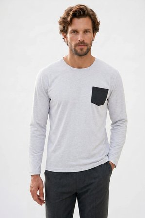 Erkek Standart Fit Rahat Kesim Uzun Kollu Pamuklu Gri Siyah Pijama Takımı