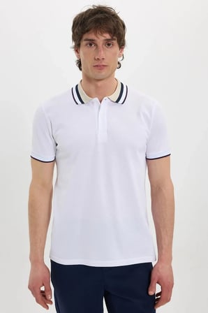 Erkek 3'lü Paket Kahverengi-Lacivert-Beyaz Slim Fit Dar Kesim %100 Pamuk Düz Pike Polo Yaka Tişört