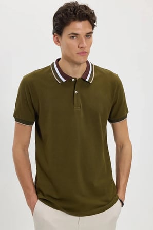 Erkek 3'lü Paket Kahverengi-Lacivert-Beyaz Slim Fit Dar Kesim %100 Pamuk Düz Pike Polo Yaka Tişört