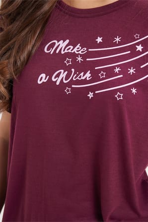 Kadın Regular Fit Klasik Kesim %100 Pamuk Fırfır Detaylı Kısa Kollu Baskılı Mürdüm Pijama Takımı