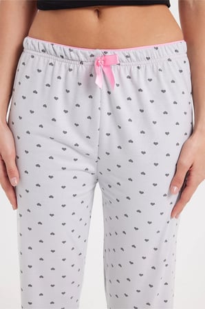 Kadın Regular Fit Klasik Kesim Viskon Beli Lastikli Fiyonk Detaylı Baskılı Gri Pijama Altı