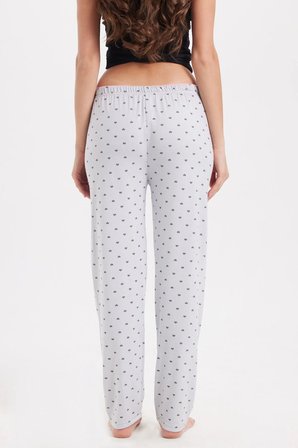 Kadın Regular Fit Klasik Kesim Viskon Beli Lastikli Fiyonk Detaylı Baskılı Gri Pijama Altı