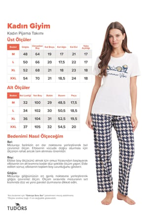 Kadın Regular Fit Klasik Kesim Pamuklu Bisiklet Yaka Kısa Kollu Baskılı Beyaz Pijama Takımı
