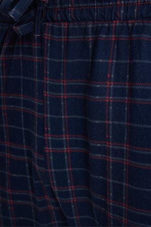 Erkek Standart Fit Normal Kesim Pamuklu Kareli Beli Bağcıklı Cepli  Lacivert Pijama Altı