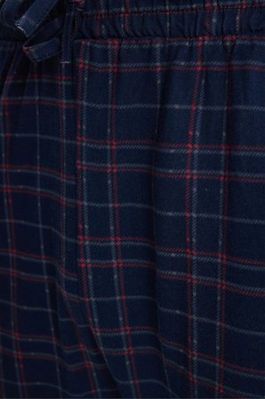 Erkek Standart Fit Normal Kesim Pamuklu Kareli Beli Bağcıklı Cepli  Lacivert Pijama Altı