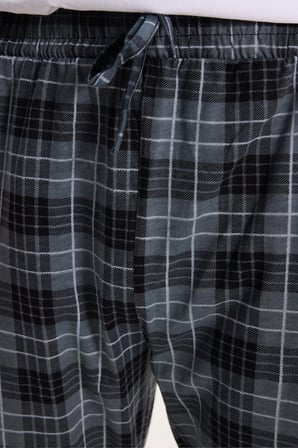 Erkek Standart Fit Normal Kesim Pamuklu Kareli Beli Bağcıklı Cepli Gri Pijama Altı