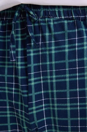 Erkek Standart Fit Normal Kesim Pamuklu Kareli Beli Bağcıklı Cepli  Lacivert Pijama Altı