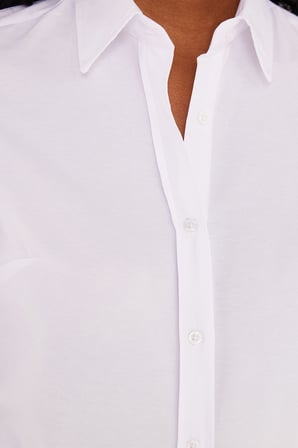Kadın 2'li Paket Beyaz Slim Fit Dar Kesim Uzun Kollu Pamuklu Vücuda Oturan Dokulu Basic Gömlek