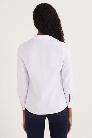 Kadın 2'li Paket Beyaz Slim Fit Dar Kesim Uzun Kollu Pamuklu Vücuda Oturan Dokulu Basic Gömlek