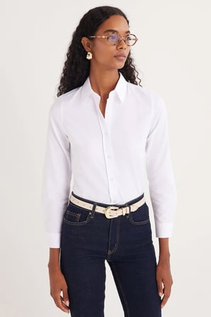 Kadın 2'li Paket Beyaz Slim Fit Dar Kesim Uzun Kollu Pamuklu Vücuda Oturan Dokulu Basic Gömlek