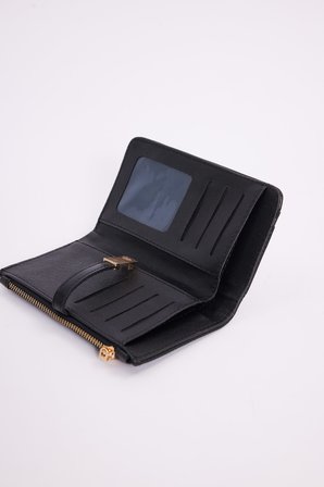 Kadın Premium Siyah Dokulu Gold Kilitli Çok Bölmeli Elegant Kadın Kartlıklı Cüzdan