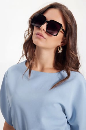 Kadın Slim Fit Dar Kesim Kol Detaylı İnce Kemerli Fermuarlı Mavi Bluz