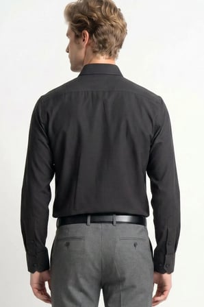 Erkek Regular Fit Klasik Kesim Pamuklu Kolay Ütü Armürlü Füme Gömlek