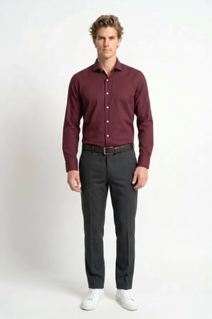 Erkek Regular Fit Klasik Kesim Pamuklu Kolay Ütü Armürlü Bordo Gömlek