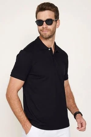 Erkek 5'li Paket Siyah-Yeşil-Kahverengi-Mavi-Vizon Slim Fit Dar Kesim Pamuklu Düz Pike Polo Yaka Tişört