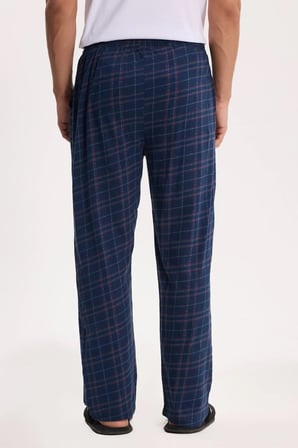 Erkek Standart Fit Normal Kesim Pamuklu Kareli Beli Bağcıklı Cepli  Lacivert Pijama Altı