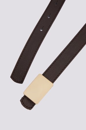 Kadın Minimalist Gold Tokalı 110 cm Standart Kahverengi Kemer