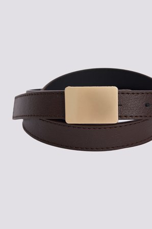 Kadın Minimalist Gold Tokalı 110 cm Standart Kahverengi Kemer