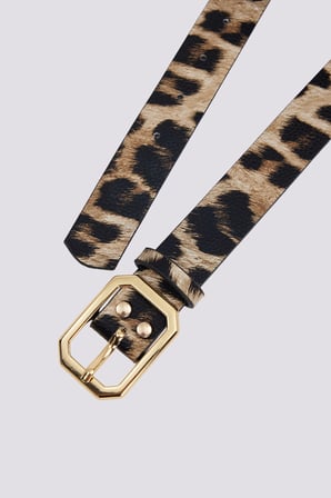 Kadın 110cm Gold Tokalı Leopar Desenli Kadın Kemer 