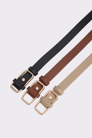 Kadın Gold Tokalı 2 cm 3'lü Set Siyah-Bej-Kahverengi Kemer