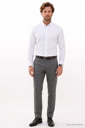 Regular Fit Rahat Kesim Oxford Doku Uzun Kollu Düğmeli Yaka Pamuklu Beyaz Erkek Gömlek