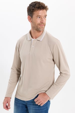 Erkek Slim Fit Dar Kesim %100 Pamuk Uzun Kollu Taş Polo Yaka Tişört