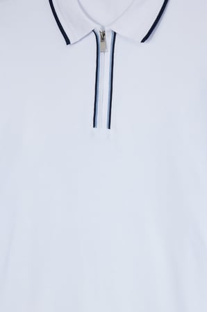 Erkek Slim Fit Dar Kesim %100 Pamuk Uzun Kollu Fermuarlı Beyaz Polo Yaka Tişört