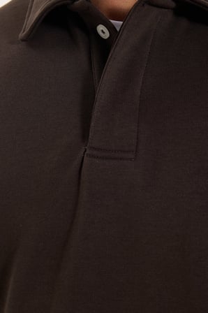 Erkek Relax Fit Rahat Kesim Pamuklu Yumuşak Dokulu 3 İplik Kahverengi Polo Yaka Sweatshirt