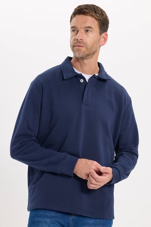Erkek Relax Fit Rahat Kesim Pamuklu Yumuşak Dokulu 3 İplik Lacivert Polo Yaka Sweatshirt