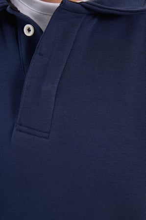 Erkek Relax Fit Rahat Kesim Pamuklu Yumuşak Dokulu 3 İplik Lacivert Polo Yaka Sweatshirt