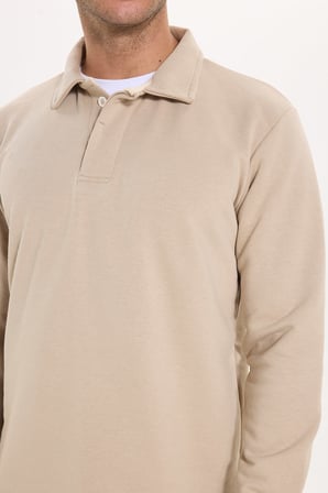 Erkek Relax Fit Rahat Kesim Pamuklu Yumuşak Dokulu 3 İplik Taş Polo Yaka Sweatshirt