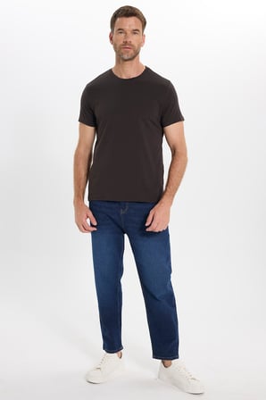 Erkek Slim Fit Dar Kesim Pamuklu Yumuşak Doku Esnek Kumaş Basic Kahverengi Bisiklet Yaka Tişört