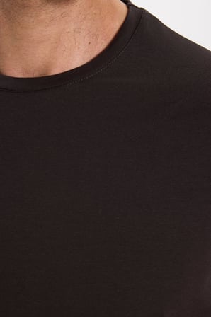 Erkek Slim Fit Dar Kesim Pamuklu Yumuşak Doku Esnek Kumaş Basic Kahverengi Bisiklet Yaka Tişört