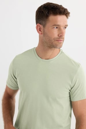 Erkek Slim Fit Dar Kesim Pamuklu Yumuşak Doku Likralı Esnek Kumaş Basic Mint Bisiklet Yaka Tişört
